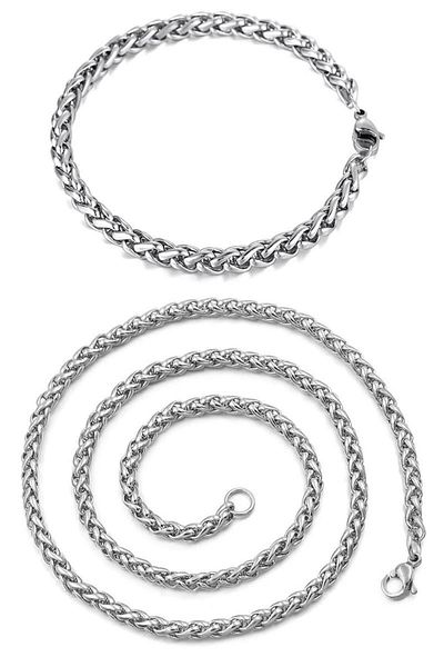 Takı Dükkanı Rope Braid Model Men's Steel Chain Necklace and Bracelet Set acb01s