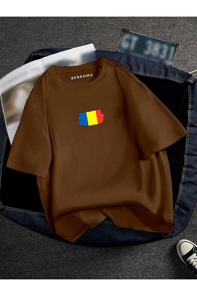 BENROMA 1 προϊόν δώρο για αγορές 6 και άνω Oversize Romania Flag Printed Unisex Tisort Printed