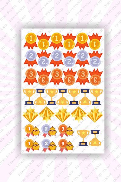 Piksel Grafik Champion Student Sticker - 38 Pieces of 2.5 cm Size Stickers (for Teachers and Students)
