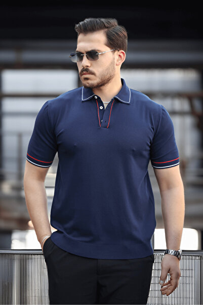 Valiberta Ανδρικό μπλουζάκι με λαιμόκοψη πόλο με λεπτομέρεια Premium Stripe - Navy Blue