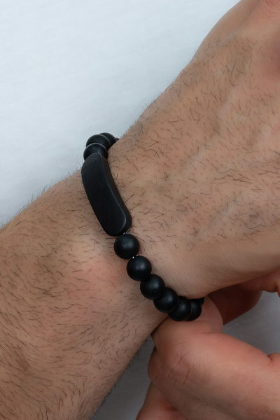 Takı Dükkanı Double Matte and Glossy Black Bead Stone Unisex Women Men Bracelet Bbb21