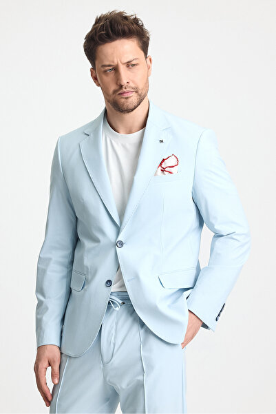 Frappoli Polli Erkek Buz Mavi Polyamid-Teknik  Esnek Yazlık Serin Tutan Kumaş  Slim Fit  2'li Takım Elbise