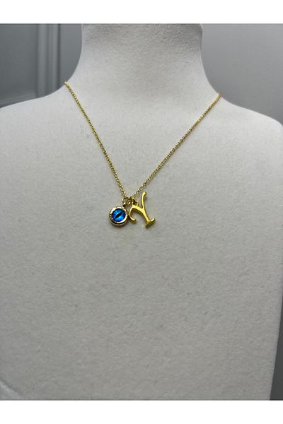Store Letter Necklace - Letter with Evil Eye Beads and Steel Chain