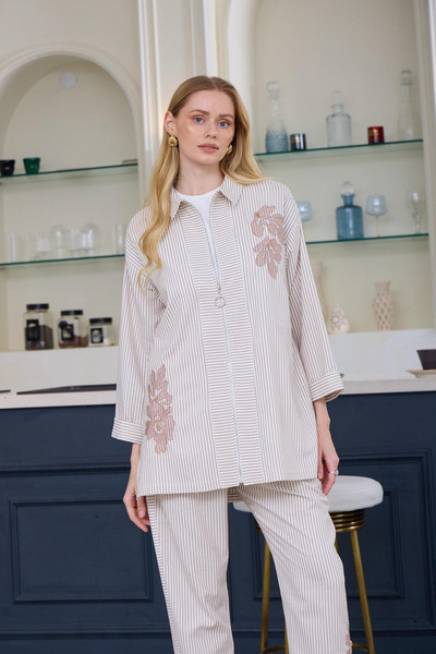 Moodbasic NAKIŞ DETAYLI ÇİZGİLİ TAKIM