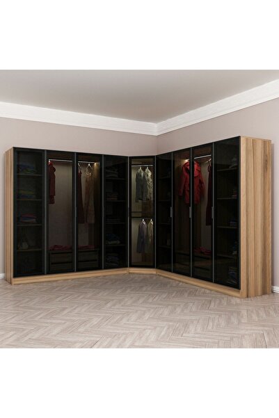 Minar Kale 190 9 Füme Cam Kapaklı 4Ç Köşe Dolap Dore Füme Cam