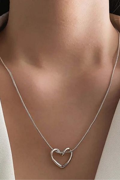 Takı Dükkanı Snake Chain Spiral Heart Love Knot Stainless Steel Necklace Eck56