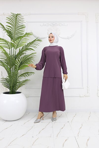 TOKARİS TEKSTİL Yazlık sandy piliseli etekli tesettür alt üst takım