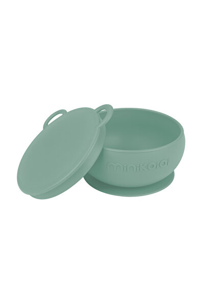 MinikOiOi Suction Cup Bowl with Lid, 100% Premium Silicone - River Green