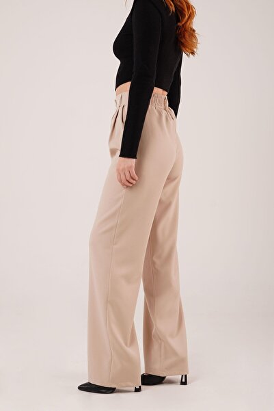 TUA MODA Tua Moda Wide Leg Pleated Beige Trousers