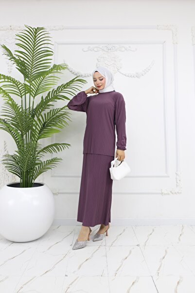 TOKARİS TEKSTİL Yazlık sandy piliseli etekli tesettür alt üst takım