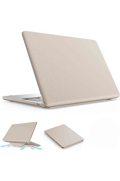 Fuchsia حافظة حماية جلدية فاخرة رفيعة مع حامل متوافق مع Macbook Air M2/M3 مقاس 13.6 بوصة