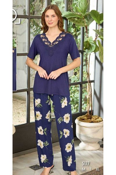 Azra Short Sleeve Navy Blue Floral Plus Size Pajama Set