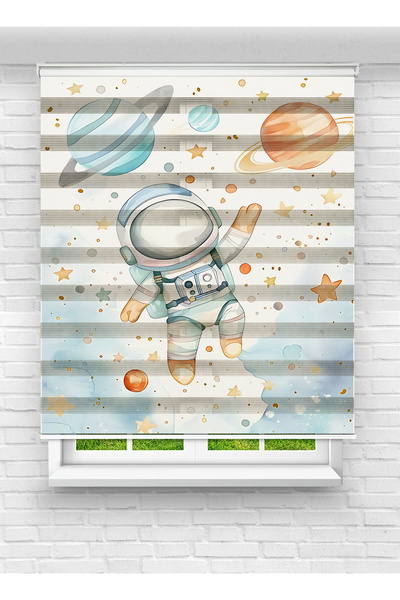 vanilyahome En Çocuk Odası Uzay ve Astronot Desenli Dijital Baskılı Zebra Sto...