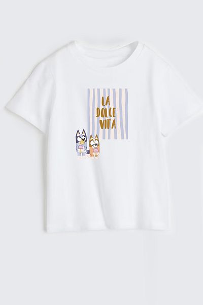 Monila Girl's Cotton Crew Neck Bluey Printed T-Shirt