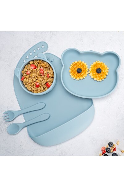 APPEKIDS Set 5 piese diversificare din silicon, AppeKids Panda Aqua Blue