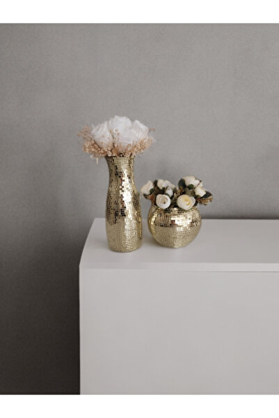 IŞILTI HOME DESIGN Mirror Glass Vase Set of 2 Light Gold