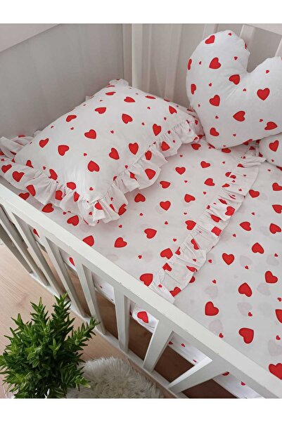Home Kırmızı Kalpli Bebek Nevresim Takımı %100 Pamuk Kumaş