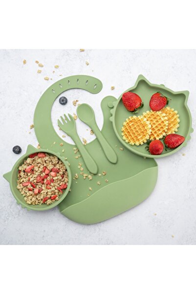 APPEKIDS Set 5 piese dversificare din silicon, AppeKids Kitty Raw Green