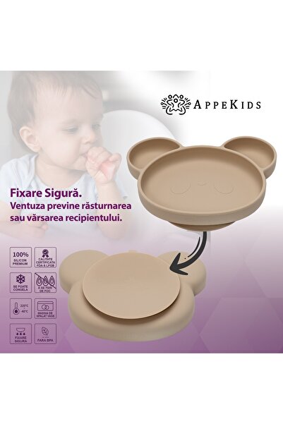 APPEKIDS Silicone Plate With Suction Cup, Panda - Bubble Beige
