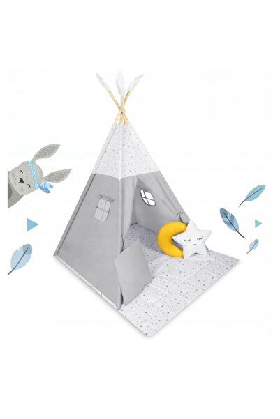 NUKIDO Children's Play Tent with Mattress and 3 Cushions 116 x 116 x 165 cm - Gray