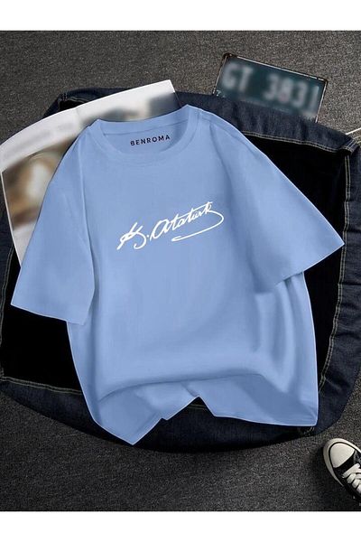 BENROMA 1 tricou este un cadou pentru achiziții de 6 și mai sus în coș - Tricou unisex imprimat cu imprimeu Ataturk supradimensionat