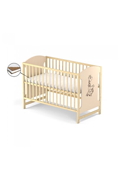 OEM Detská postieľka bez zásuvky VESSANTI MILO GIRAFA - krémová s prírodou + matrac s kokosom 12 cm