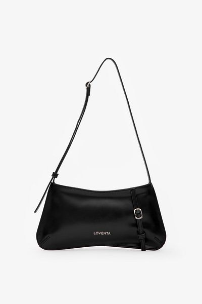 LOVENTA Чанта за презрамка с детайли и колан, черна, Eleanor