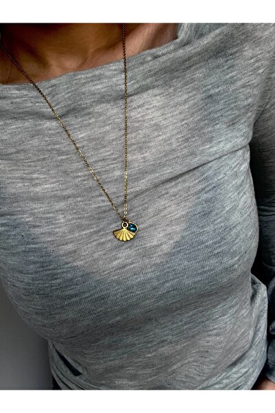 Hoop jewelery çelik mavi taşlı yelpaze kolye.