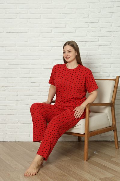 FAMESTEKSTİL Cotton Oversize Short Sleeve Women's Pajama Set