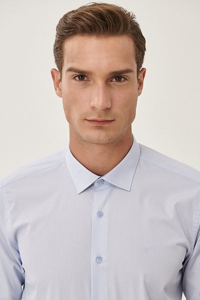 ALTINYILDIZ CLASSICS Men's Light Blue Easy-Iron Non-Iron Cotton Slim Fit Slim Fit Classic Collar Shirt