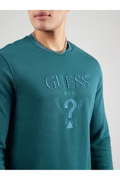 Guess Jeans Hanorac petrol pentru bărbați cu logo-ul Guess de blugi brodat
