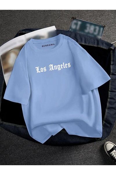 BENROMA 1 προϊόν δώρο για αγορές 6 και άνω Oversize Los Angeles Printed Unisex Tisort Printed