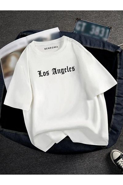 BENROMA 1 προϊόν δώρο για αγορές 6 και άνω Oversize Los Angeles Printed Unisex Tisort Printed