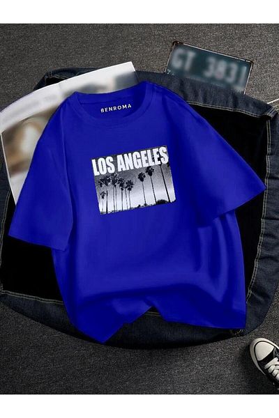 BENROMA 1 προϊόν δώρο για αγορές 6 και άνω Oversize Los Angeles Printed Unisex Tisort Printed
