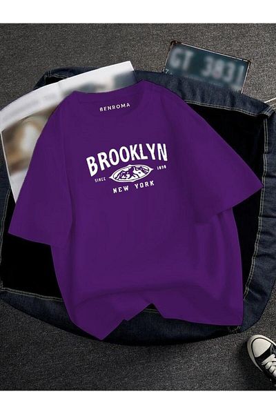BENROMA 1 προϊόν δώρο για αγορές 6 και άνω Oversize Brooklyn Printed Unisex Tisort Printed