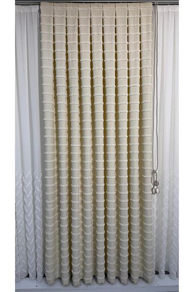 Fon Dünyası Elegant Tasseled Cream - Single Wing Panel Background Curtain