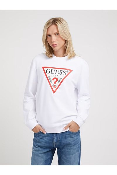 Guess Jeans Men's white sweatshirt big triangle logo Guess jeans