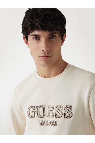 Guess Jeans Ανδρικό μπεζ φούτερ με κεντημένο λογότυπο τζιν Guess