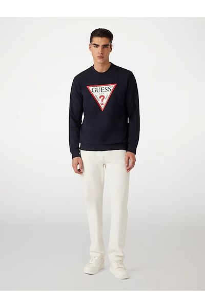 Guess Jeans Ανδρικό σκούρο μπλε φούτερ με λογότυπο μεγάλο τρίγωνο Τζιν παντελόνι Guess