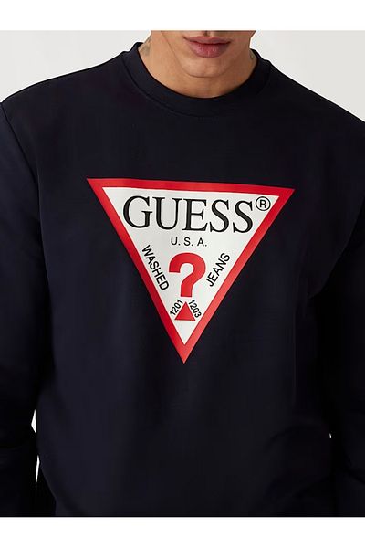 Guess Jeans Ανδρικό σκούρο μπλε φούτερ με λογότυπο μεγάλο τρίγωνο Τζιν παντελόνι Guess
