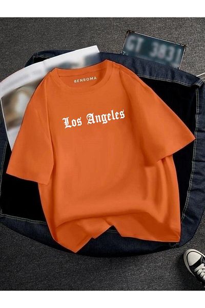 BENROMA 1 προϊόν δώρο για αγορές 6 και άνω Oversize Los Angeles Printed Unisex Tisort Printed
