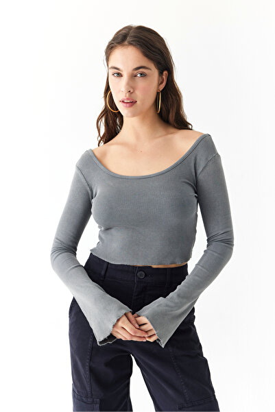 Mudo FİTİLLİ AÇIK YAKA UZUN KOLLU T-SHIRT