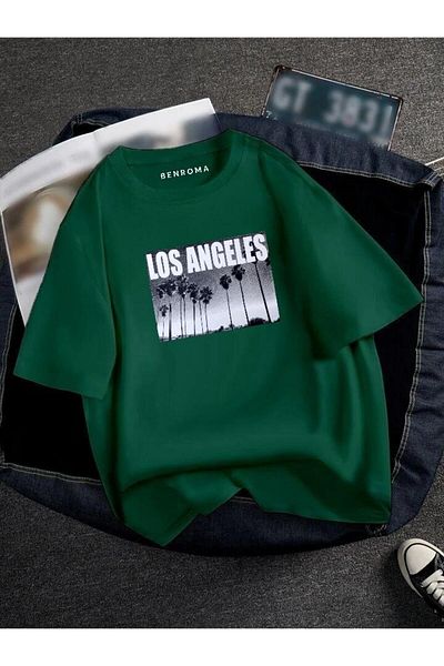BENROMA 1 προϊόν δώρο για αγορές 6 και άνω Oversize Los Angeles Printed Unisex Tisort Printed