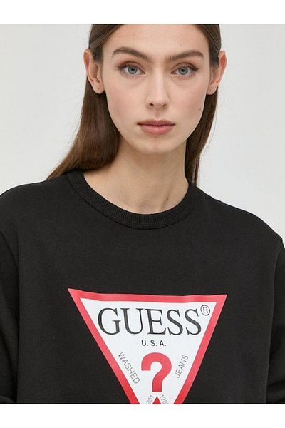 Guess Jeans Hanorac negru de damă cu logo triunghi mare Blugi Guess