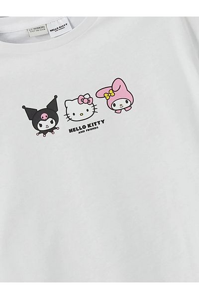 LC Waikiki LCW Kids Weißes Mädchen-Crop-T-Shirt mit Rundhalsausschnitt und Hello Kitty-Aufdruck
