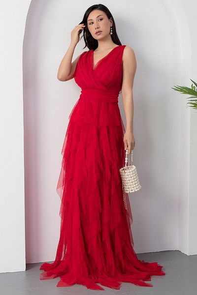 PULLIMM 13360 Rochie de seara lunga cu volane dublu