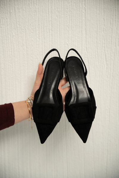 LamintaGlobal حذاء نيكول نسائي بكعب عالٍ من جلد الغزال الأسود