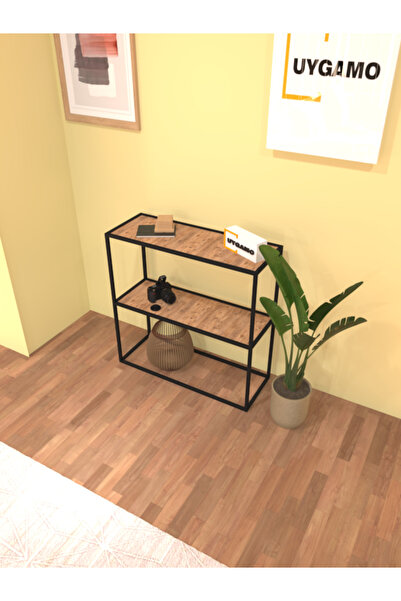 UYGAMO Tocco Metal Dresuar Dekoratif Kahve Köşesi Konsol Çok Raflı Siyah Atlantik Çam Suntalam 80 cm