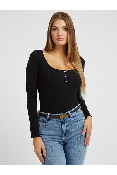 Guess Jeans Women's black long sleeved shirt with buttons Guess jeans