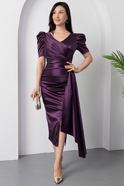 PULLIMM Rochie de seara din satin cu maneca printesa cu decolteu dublu 39673